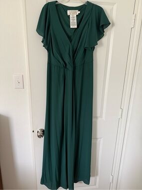 David's Bridal Emerald Green V-Neck Flutter Sleeve Maxi Dress